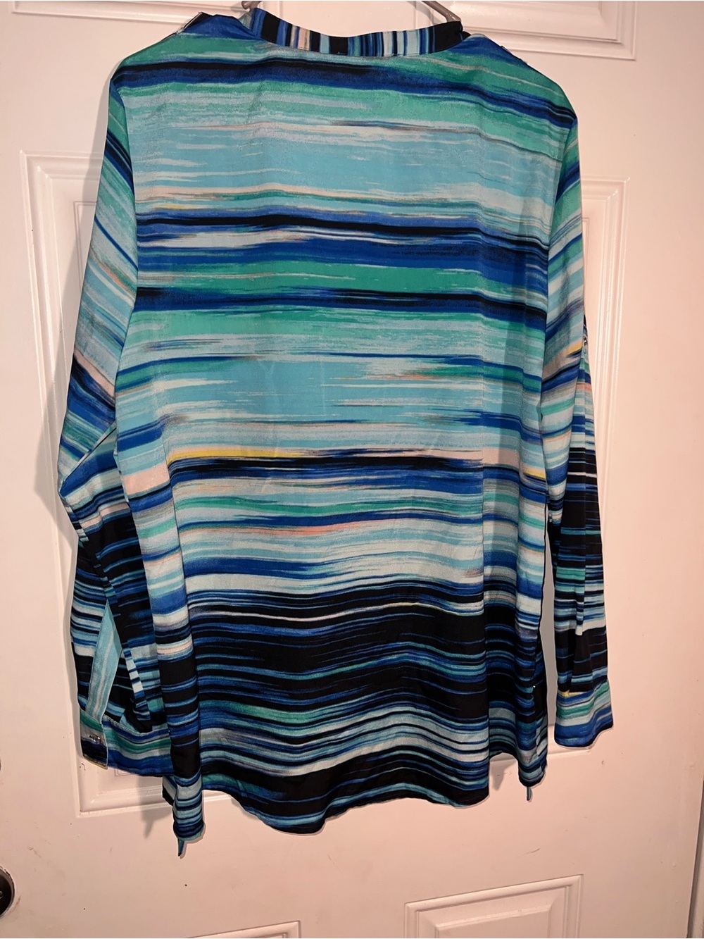 Calvin Klein Striped Button-Front Women's Shirt in Blue and Teal - Picture 3 of 4